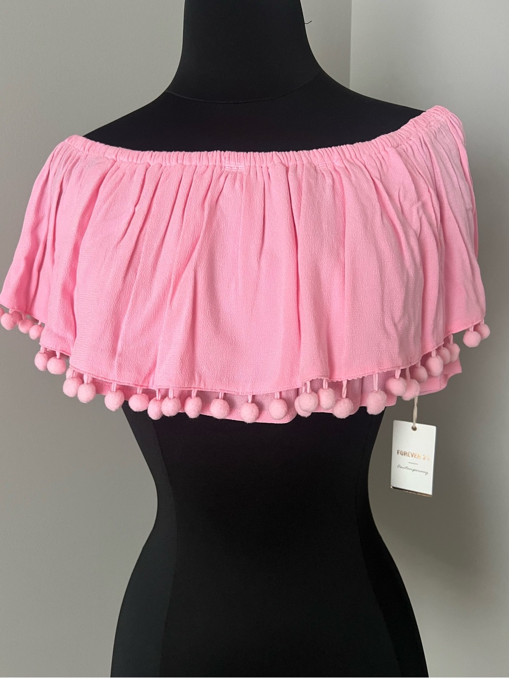 NWT F21 Pink Off-Shoulder Crop Top - Picture 2 of 5